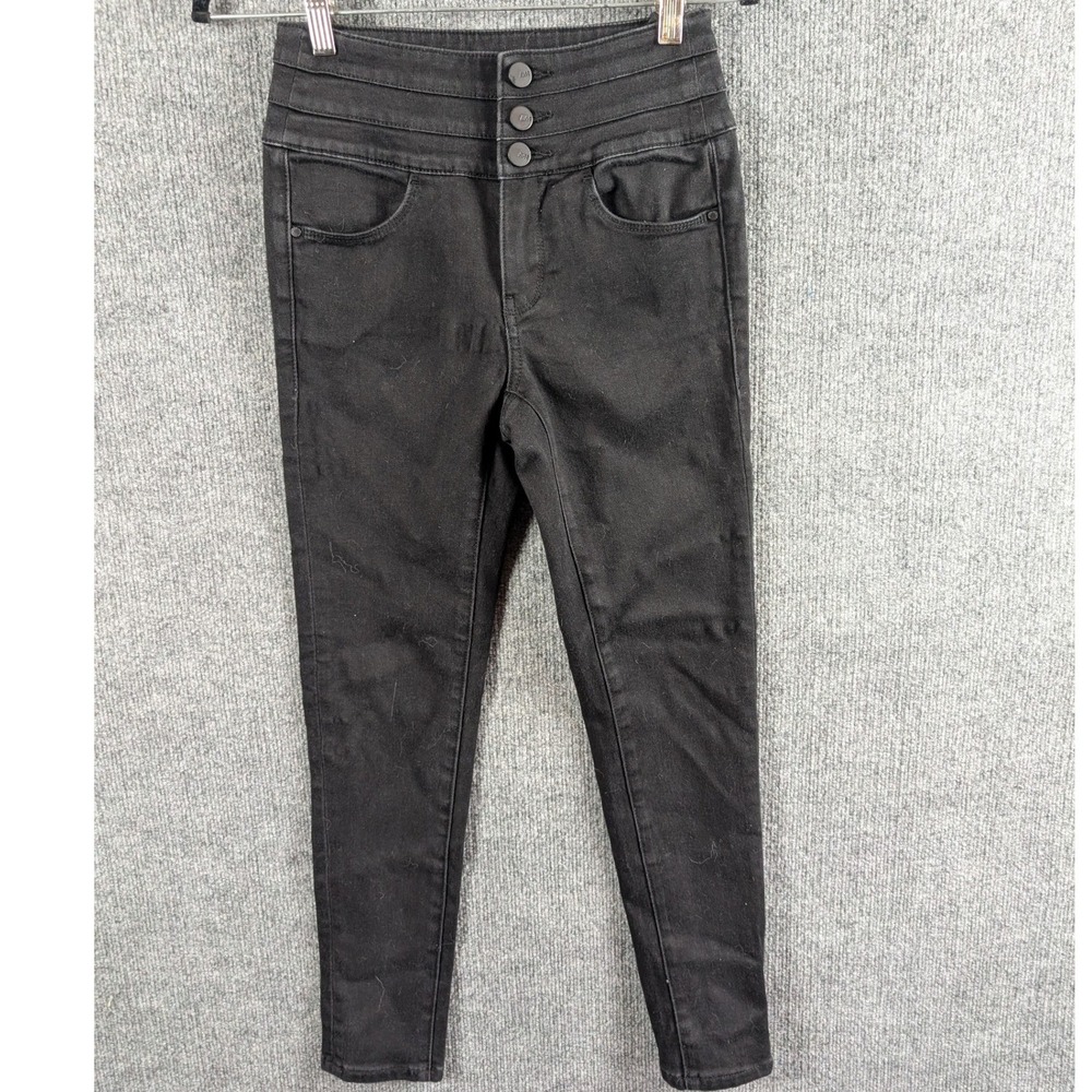 Miss Sixty Y2k Jeans Black 25 Blue Attack Cropped High Waist Triple Button Denim